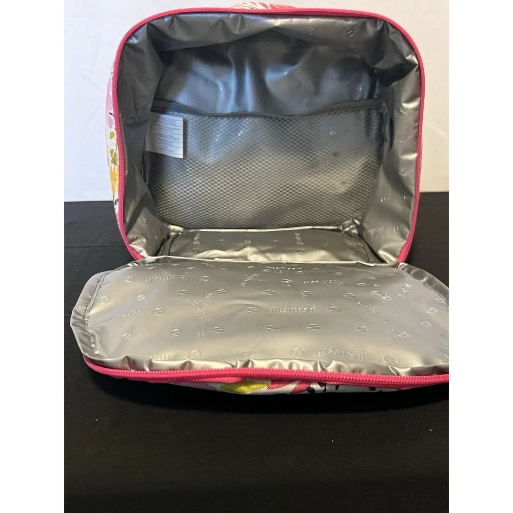 fit + fresh Insulated Lunch Bag Multicolor Pink Zip Close Outside Inside Pocket‎